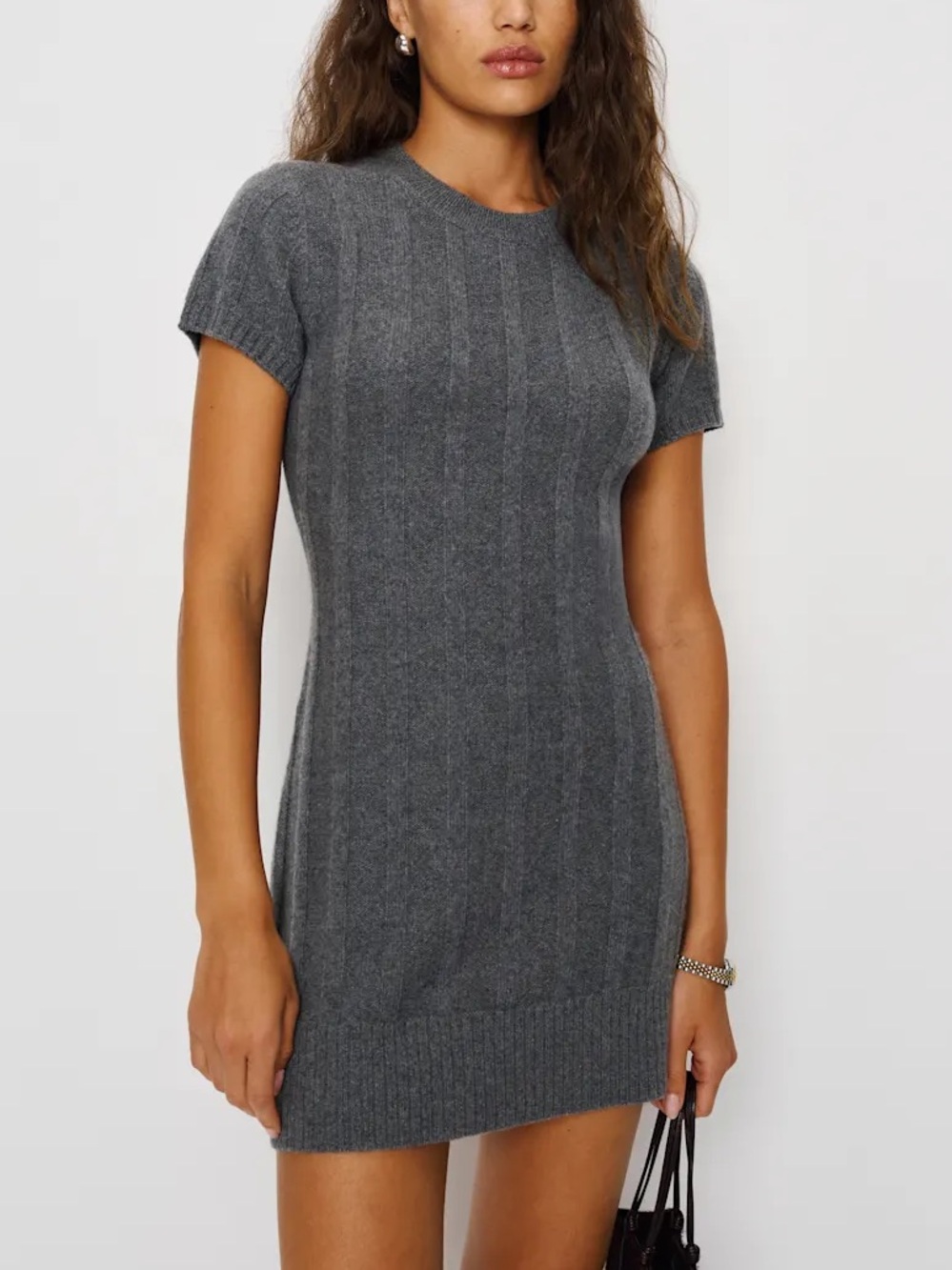 Reformation Sadie Cashmere Mini Dress in Ribbed Thunder - Size XS